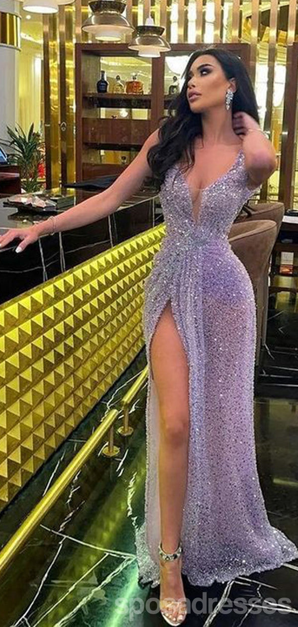 Sexy Purple V-neck High Slit Cheap Long Prom Dresses Online,12982 – SposaDresses Sexy Purple V-neck High Slit Cheap Long Prom Dresses Online,12982 – SposaDresses