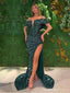 Green Sheath Off Shoulder High Slit Maxi Long Prom Dresses,Evening Dresses,13107