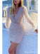 Sexy Sheath Long Sleeves V-neck Short Prom Dresses,13271