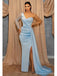 Sexy Blue Mermaid One Shoulder Side Slit Long Sleeves Prom Dresses,13045