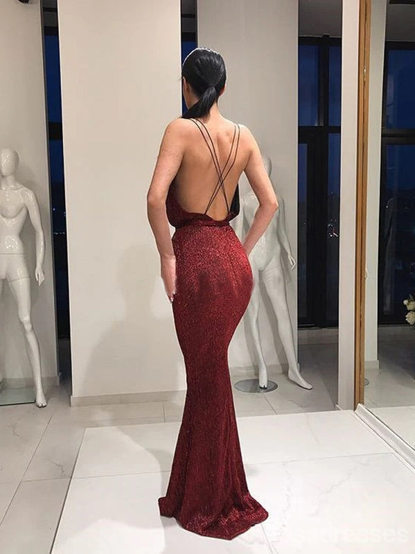 Sexy Red Mermaid V-neck Maxi Long Prom Dresses,Evening Dresses,13132