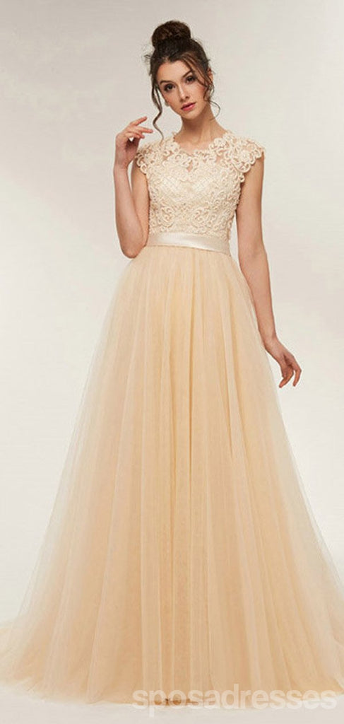 Champagne A-Line Jewel Sleeveless Long Prom Dresses Online,Dance Dresses,12633