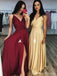 Mismatched A-line Spaghetti Straps V-neck Cheap Long Prom Dresses Online,12806