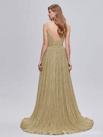 Elegant Spaghetti Straps A-line V-neck Cheap Long Prom Dresses Online,12992