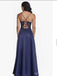 Navy Blue A-line Spaghetti Straps High Slit Maxi Long Prom Dresses,Evening Dresses,13168