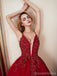Red A-line Spaghetti Straps V-neck Long Prom Dresses Online, Dance Dresses,12571