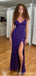 Sexy Mermaid Spaghetti Straps V-neck High Slit Maxi Long Prom Dresses,13197