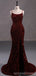 Burgundy Mermaid Spaghetti Straps Backless Cheap Prom Dresses,13057