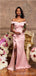 Pink Mermaid Off Shoulder High Slit Cheap Long Bridesmaid Dresses,WG1298