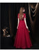 Burgundy A-line Short Sleeves Openback Long Prom Dresses Online,12767