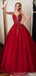 Red A-line Spaghetti Straps V-neck Long Prom Dresses Online, Dance Dresses,12571