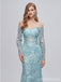 Sexy Blue Mermaid Long Sleeves Off Shoulder Cheap Prom Dresses,12988