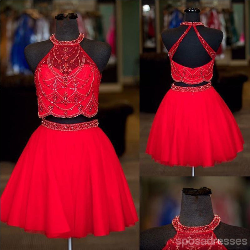 Two Pieces Red Homecoming Dresses,Cheap Short Prom Dresses,CM900