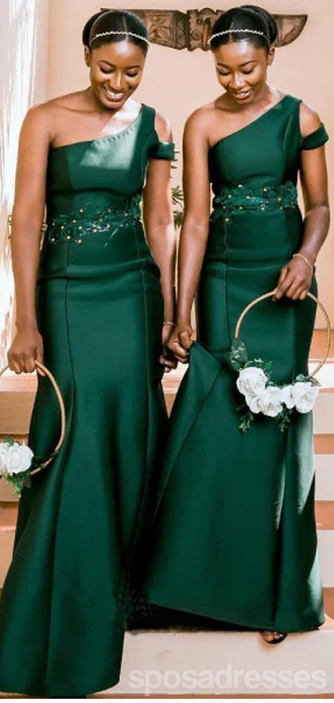 Emerald Green Mermaid One Shoulder Cheap Long Bridesmaid Dresses,WG1311