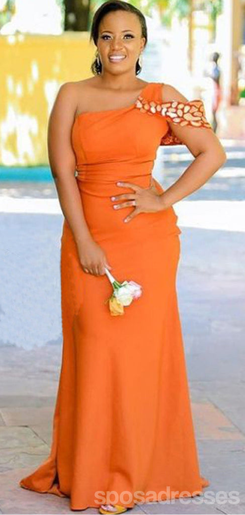 Orange Mermaid One Shoulder Cheap Long Bridesmaid Dresses,WG1393