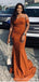 Burnt Orange Mermaid Off Shoulder Cheap Long Bridesmaid Dresses,WG1486