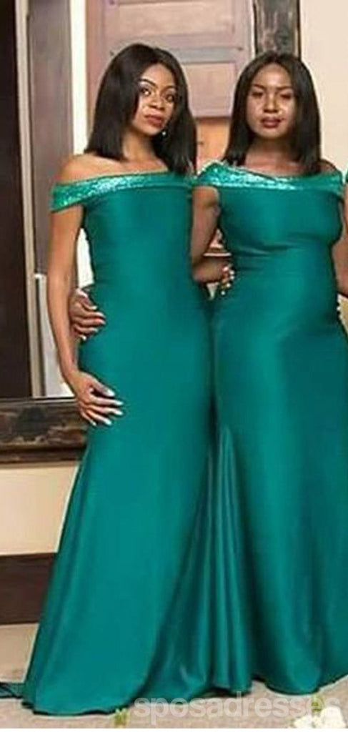 Emerald Green Mermaid Off Shoulder Cheap Long Bridesmaid Dresses,WG1412