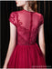 See Through Burgundy A-line Short Sleeves Long Prom Dresses Online,12766