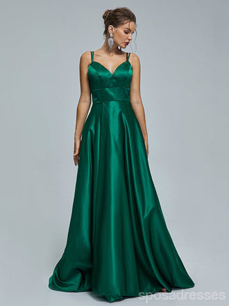 Green A-line Spaghetti Straps Side Slit Cheap Long Prom Dresses,12985