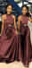 Chocolate A-line Halter Cheap Long Bridesmaid Dresses Online,WG1374