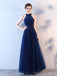 Navy Blue A-line Halter Maxi Long Prom Dresses,Evening Dresses,13146