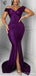 Sexy Purple Mermaid Off Shoulder V-neck Cheap Long Bridesmaid Dresses,WG1586