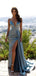 Blue Mermaid Spaghetti Straps V-neck High Slit Cheap Long Prom Dresses,12920
