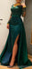 Green Mermaid Long Sleeves High Slit Cheap Long Prom Dresses,12936