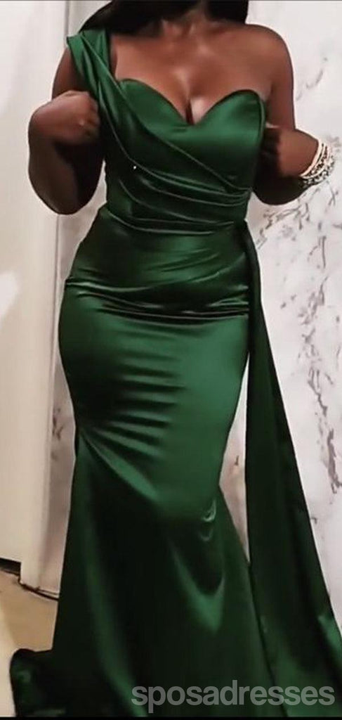 Emerald Green Mermaid One Shoulder Cheap Long Bridesmaid Dresses,WG1481