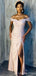 Pink Mermaid Off Shoulder High Slit Cheap Long Bridesmaid Dresses,WG1296