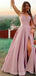 Pink A-line Spaghetti Straps High Slit Long Bridesmaid Dresses Online,WG1240