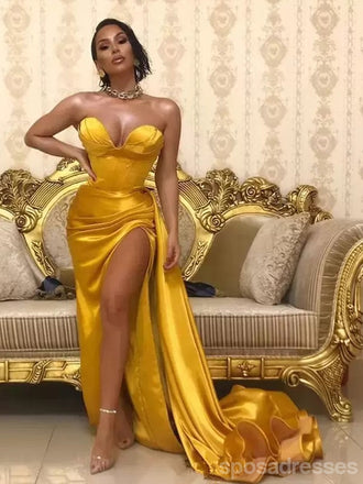 Gold Mermaid Sweetheart High Slit Cheap Long Prom Dresses Online,12907