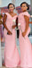 Pink Mermaid Off Shoulder V-neck Cheap Long Bridesmaid Dresses,WG1468