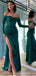 Sexy Green Mermaid High Slit Long Sleeves Cheap Prom Dresses,13046