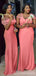 Coral Mermaid V-neck Cheap Long Bridesmaid Dresses Online,WG1359