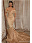 Champagne Mermaid Off Shoulder Cheap Long Prom Dresses Online,12839