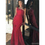 Red Mermaid One Shoulder Side Slit Cheap Long Bridesmaid Dresses,WG1580
