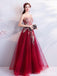 Burgundy A-line Jewel Sleeveless Long Prom Dresses Online, Evening Dresses,12648