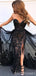Black Mermaid Sweetheart V-neck High Slit Cheap Long Prom Dresses,12851