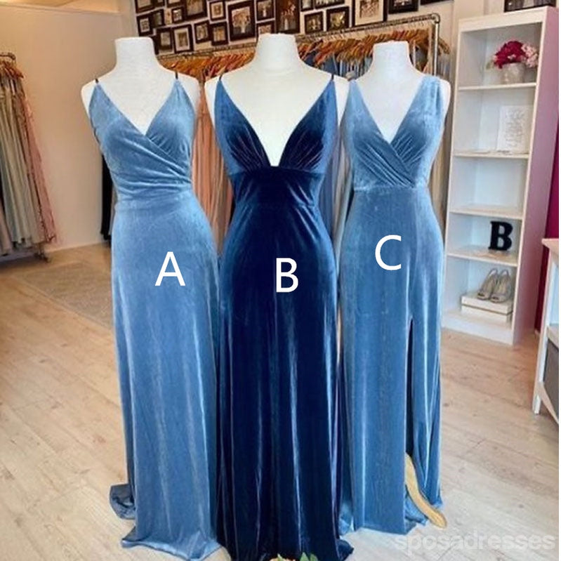 Mismatched Blue A-line V-neck Cheap Long Bridesmaid Dresses,WG1583