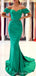 Simple Green Mermaid Off Shoulder Cheap Long Prom Dresses,12868