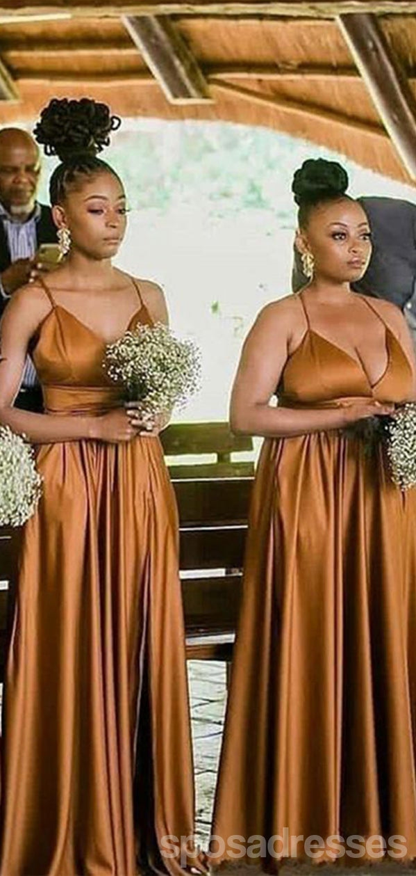 Burnt Orange A-line Spaghetti Straps V-neck Long Bridesmaid Dresses,WG SposaDresses Burnt Orange A-line Spaghetti Straps V-neck Long Bridesmaid Dresses,WG SposaDresses