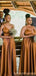 Burnt Orange A-line Spaghetti Straps V-neck Long Bridesmaid Dresses,WG1234