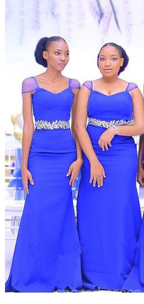 Blue Mermaid Cap Sleeves Cheap Long Bridesmaid Dresses,WG1418