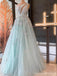 Elegant Light Blue A-line One Shoulder Maxi Long Prom Dresses,Evening Dresses,13149