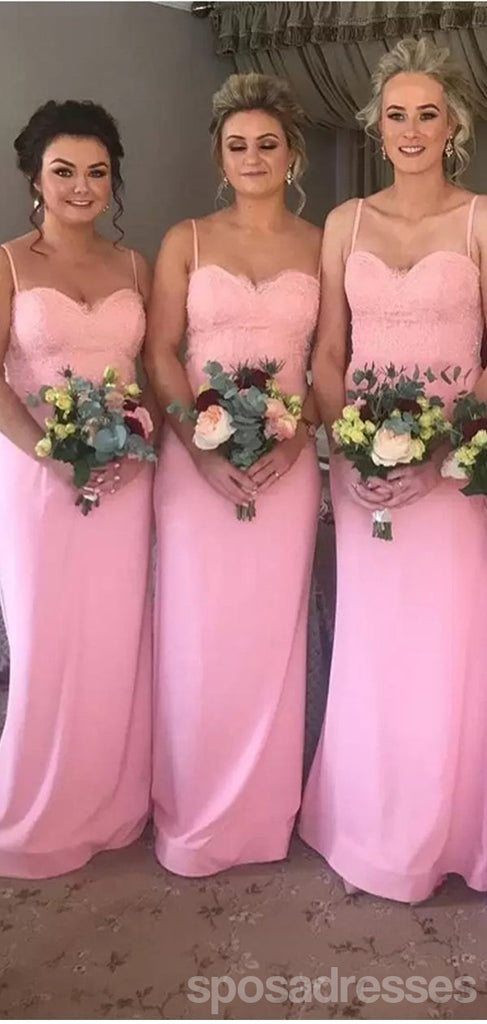Pink Mermaid Spaghetti Straps Cheap Long Bridesmaid Dresses Online,WG1198