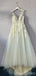 Straps A-line Open Back V-neck Handmade Lace Wedding Dresses,WD786