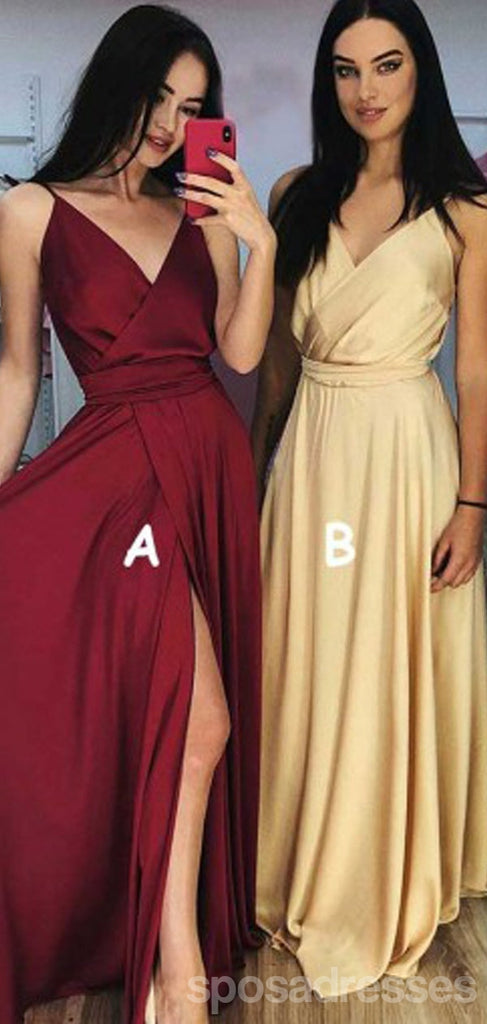 Mismatched A-line Spaghetti Straps V-neck Cheap Long Prom Dresses Online,12806