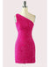 Hot Pink One Shoulder Short Homecoming Dresses,Cheap Short Prom Dresses,CM880