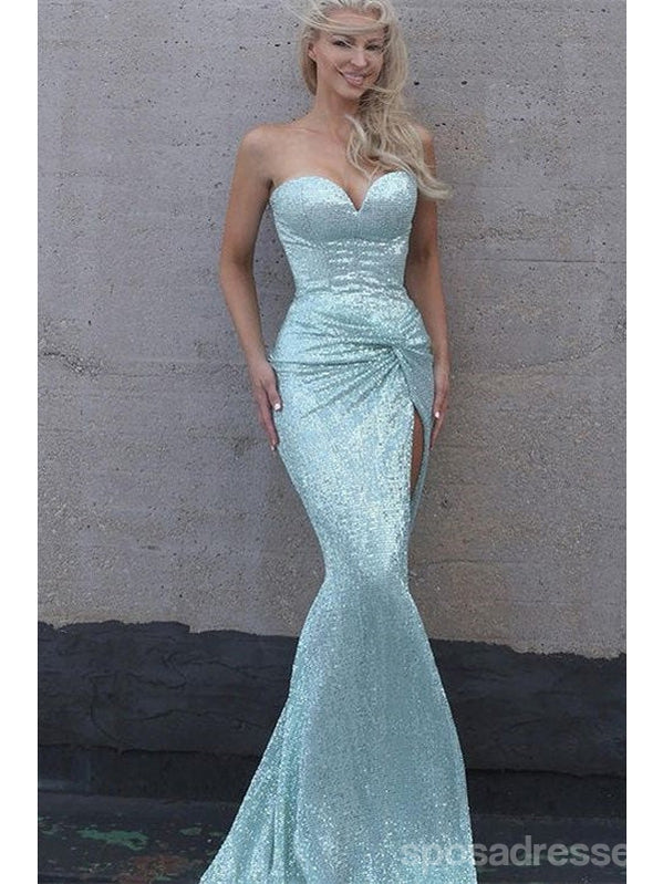 Sexy Mermaid Strapless Sweetheart High Slit Maxi Long Prom Dresses,13254